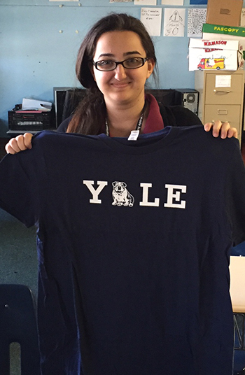 Student with Yale T-Shirt